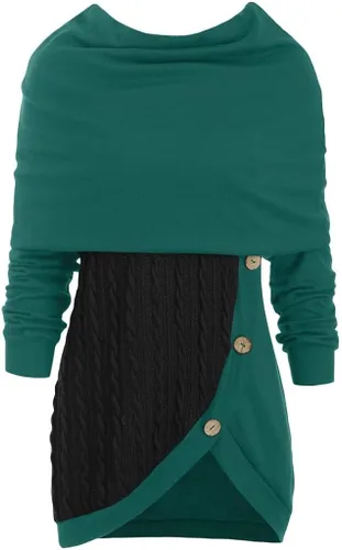 Vista 2 de Suéteres asimétricos para mujer, color retazos, estilo irregular, suéter de punto para mujer, suéter cálido