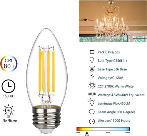 Vista 2 de BORT Bombillas LED B11, regulables de 4 W equivalentes a bombillas LED de 40 W, 2700 K blanco cálido, bombillas LED estándar E26 de base media