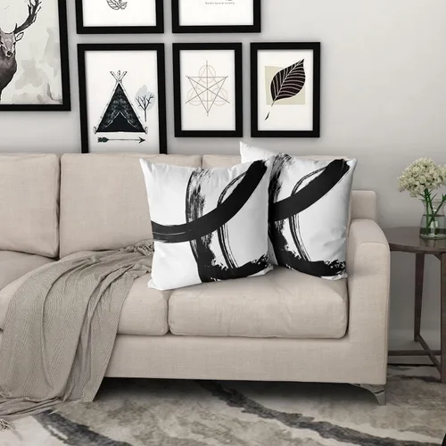 Vista 6 de Juego de 2 fundas de almohada decorativas en blanco y negro, fundas de almohada abstractas modernas de 16 x 16 pulgadas, fundas de cojín