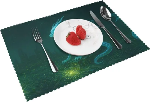 Vista 16 de Rectangular Placemats Set of 4, Heat Resistant Flower Doodles Printed Kitchen Dining Table Mats