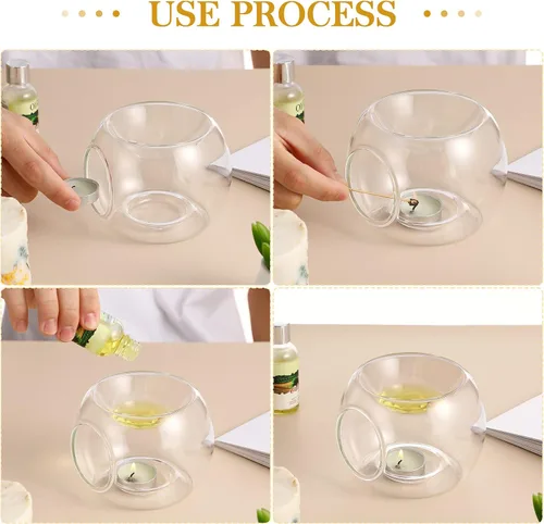 Vista 3 de Uonlytech Portavelas de vidrio transparente quemador de aceite esencial Quemador de cera de vela de tarta calentador difusor aroma calentadores