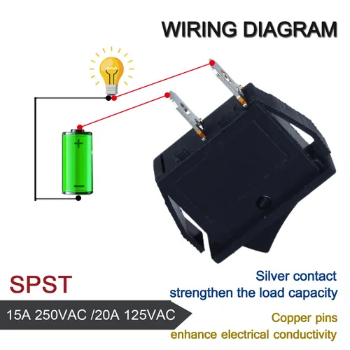 Vista 5 de DWMD - Interruptor oscilante rectangular para barco, 6 unidades, 2 pines, SPST, interruptor de palanca AC 250V/16A 125V/20A para automóvil, barco