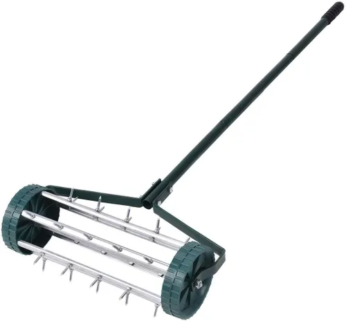 Vista 10 de Goplus Aireador de césped rodante, 18 pulgadas para jardín y patio, con púas de empuje giratorias, para aireación de suelo, herramienta de aireación