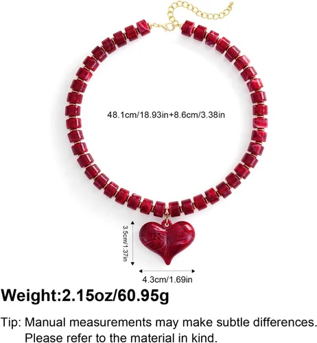 Vista 5 de YUJIE - Collar de corazón grueso para mujer, collar de corazón exagerado con cadena de cuentas acrílicas