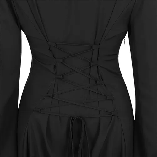 Vista 4 de Lehauya Disfraz renacentista para mujer, vestido irlandés medieval, vestido retro victoriano, vestido largo de cosplay