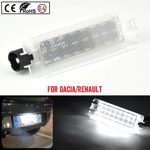 Vista 4 de 2 piezas de luz LED blanca para placa de matrícula compatible con Da-cia Lo-gan I 2004-2012, San-dero I 2008-2012, compatible con Re-nault C-lio II