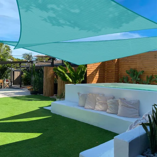 Vista 25 de TANG Toldo parasol triangular de 2 x 2 x 2 pies, para patio, tela permeable con bloqueo UV para pérgola, patio trasero, porche, terraza, jardín Beige