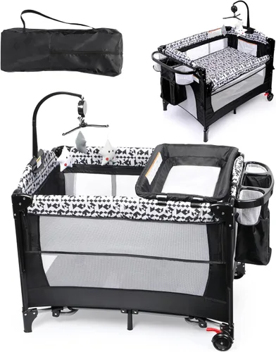 Vista 8 de Xilingol - Cuna de bebé 5 en 1 para dormir al lado de la cama, con mesa de cambio, portátil con bolsa de transporte, moisés para dormir