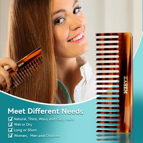 Vista 6 de KAHEM Peine desenredante grande de dientes anchos para mujeres, hombres y niños, hecho a mano para cabello rizado, largo y corto, peine profesional