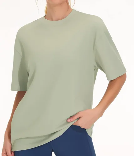 Vista 3 de Origiwish Camisetas de entrenamiento de gran tamaño para mujer, ajuste holgado, gimnasio, atlético, manga corta, para verano, casual, tops