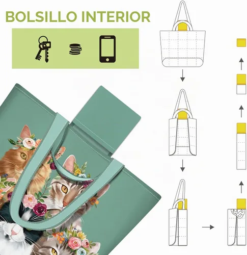Vista 5 de NymphFable Bolsas de compras para gatos lindos, paquete de 2 bolsas reutilizables para comestibles de 50 libras Multi-gatos