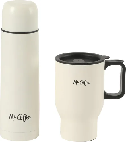 Vista 9 de Mr. Coffee Leatherette - Botella térmica de acero inoxidable de 23 oz - Frasco con aislamiento de doble pared con funda de cuero sintético y asa
