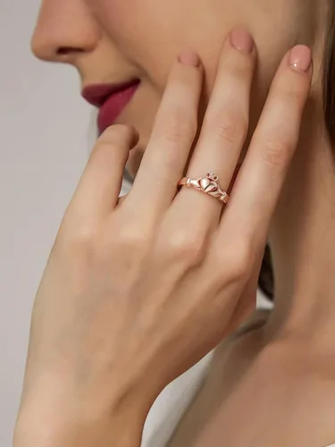 Vista 2 de ChicSilver Anillo Claddagh con nudo celta, plata de ley 925, anillos irlandeses 03. Claddagh-oro rosa