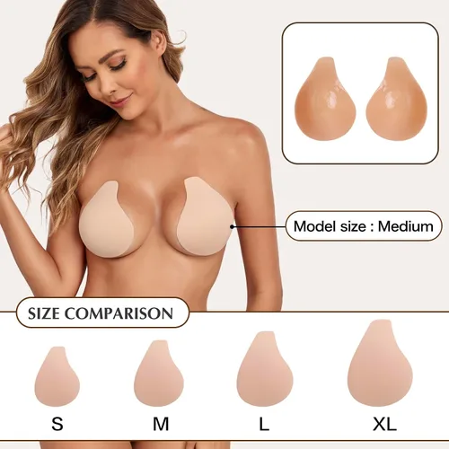Vista 5 de Bontierie Cubiertas de pezón Pegajoso Push Up Bra Añadido Levantamiento sin costuras Empanadas Ultra Delgadas Adhesivo Bras Mujeres