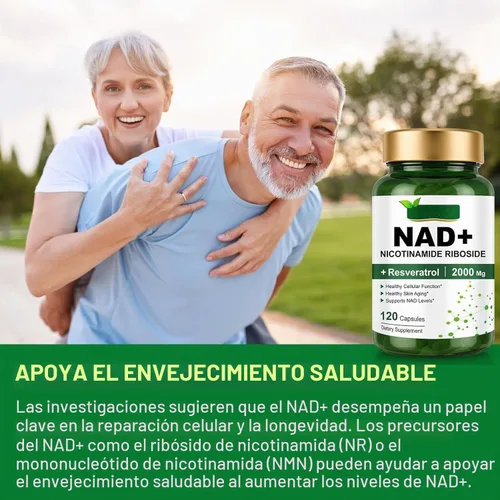 Vista 6 de Suplemento NAD+ de 2000 mg extra fuerte para mujeres y hombres, 120p