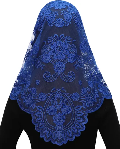 Vista 12 de Bozidol Velos de Mantilla de Capilla Católica en Triángulo - Bufanda Corta de Embroidería de Camelia para Misa Latina, Velo de Iglesia de Encaje