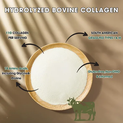Vista 7 de Péptidos de colágeno en polvo sin sabor 15.9 onzas, colágeno bovino hidrolizado, 41 porciones tipo I y III, alimentado con pasto, proteína criada