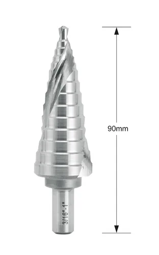 Vista 5 de Broca escalonada industrial HSS de 3/16 a 1 pulgada con vástago de 3/8 pulgadas, flauta espiral doble Unibit con tamaño de 14 escalones para metal