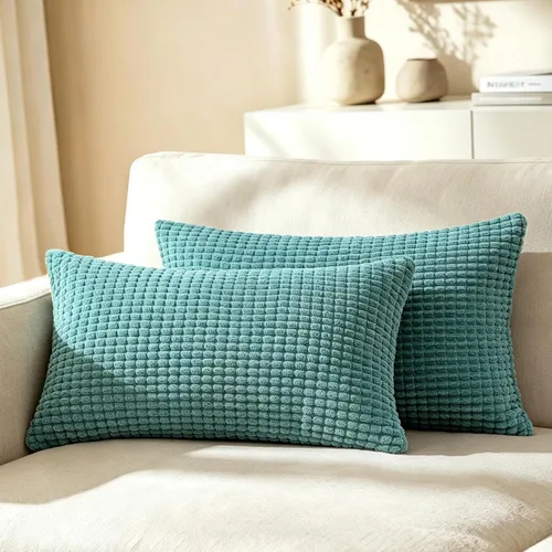 Vista 42 de CaliTime Fundas de Almohada Decorativas Paquete de 2 Cómodas de Pana Acanalada a Rayas Waffle Fundas de Cojines Decorativos para Sofá Cama
