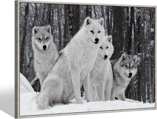 Vista 10 de Sea Whisper - Lienzo de arte de pared de vida silvestre, lobo en la hierba con ojos firmes, naturaleza, bosque, escena de parque, pintura artística