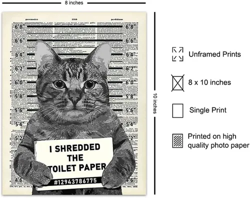 Vista 2 de Decoración de pared de gato culpable – Arte de pared de gato – Arte de diccionario – Póster humorístico de 8 x 10 pulgadas, imagen Mugshot