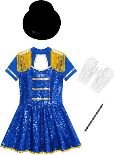 Vista 3 de Yihuimin Disfraz de circo Royal Ringmaster para niñas grandes, vestido de baile de lentejuelas, uniforme de tambor