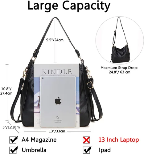 Vista 3 de VX VONXURY Bolsos Hobo para mujer, bolso de mano de piel sintética para mujer, bolso de hombro mediano con bolsillos laterales para el trabajo