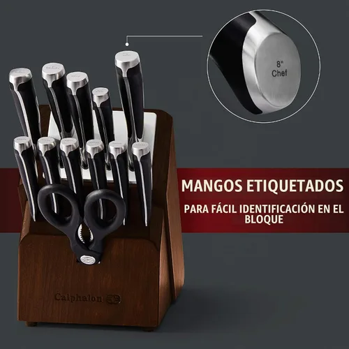 Vista 6 de Calphalon Juego de cuchillos de cocina con bloque autoafilable, cuchillos antiadherentes de 13 piezas