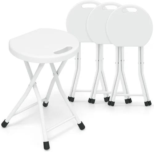Vista 13 de GYMAX Taburete plegable, taburete de bar plegable portátil de 18 pulgadas con asa y marco de acero, 330 libras, resistente, plegable, ligera, silla