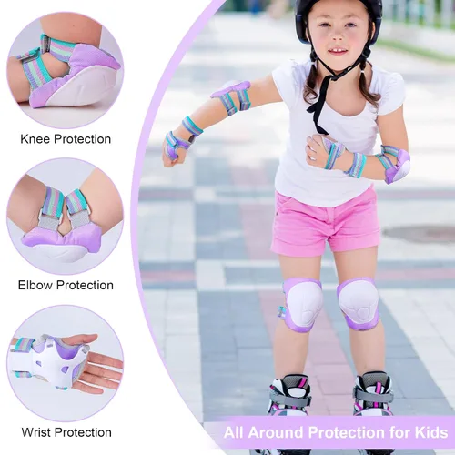 Vista 3 de FIODAY Rodilleras para Niños Rodilleras y Coderas Muñequeras Conjunto de Equipo Protector Ajustable para Niñas Niños Patinaje en Línea Ciclismo
