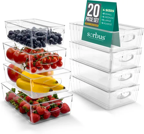 Vista 10 de Sorbus Juego de 10 Contenedores de Plástico Transparente Medianos – Contenedores Transparentes para Organizar, Organizadores de Refrigerador