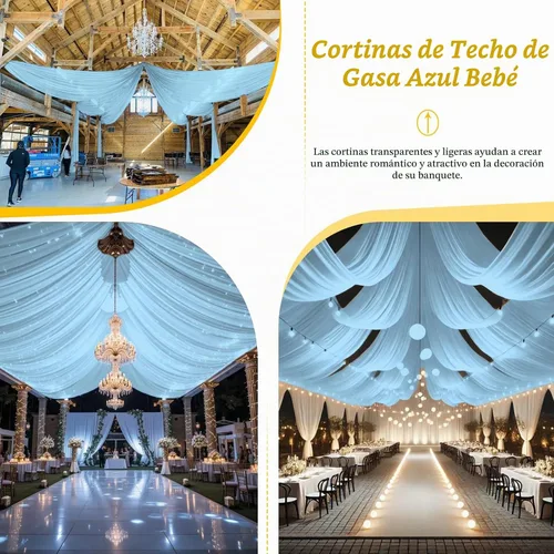 Vista 6 de 6 paneles de cortinas de techo azul bebé para boda, cortinas de techo de 5 pies x 10 pies, tela de drapeado para arco de boda, cortinas