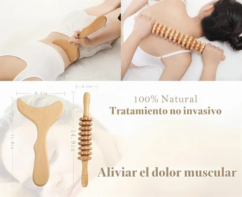 Vista 2 de Herramientas de masaje de terapia de madera, kit de maderoterapia, herramientas de escultura corporal para drenaje linfático y anticelulitis.