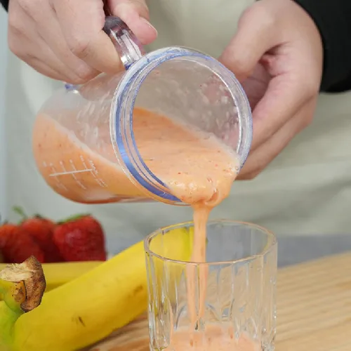 Vista 2 de Licuadora portátil, taza de viaje recargable con tapa y pajita, licuadora para batidos, licuados, jugos, mini licuadora para deportes al aire libre