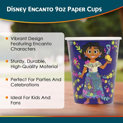 Vista 5 de Unique Encanto - Vasos de papel para fiesta de cumpleaños de 9 onzas, 8 unidades por paquete