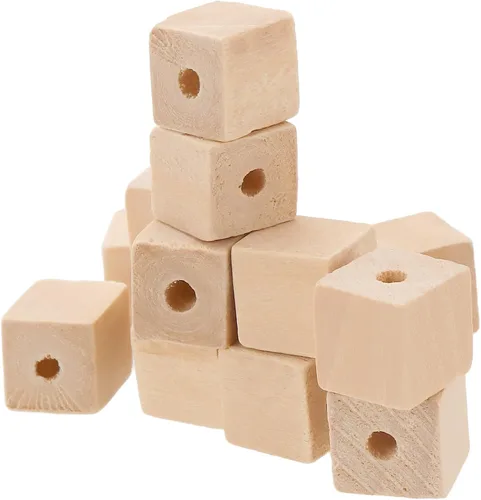 Vista 5 de SINJEUN 500 cubos de madera de 1/2 pulgada con agujeros, bloques de madera maciza sin terminar, cuentas cuadradas de madera, pequeños bloques