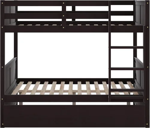 Vista 3 de Merax Litera con nido, marco de cama de madera matrimonial sobre matrimonial, no necesita somier para niños, niños o niñas, color espresso