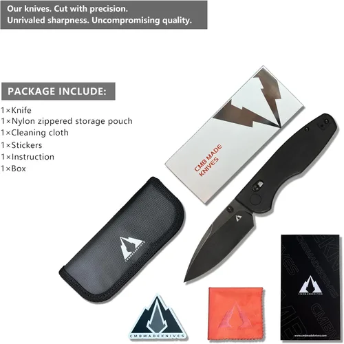 Vista 6 de CMBMADEKNIVES CMB Predator CMB-08 con mango G10, hoja de acero 14C28N, cuchillo táctico plegable de bolsillo para supervivencia, camping