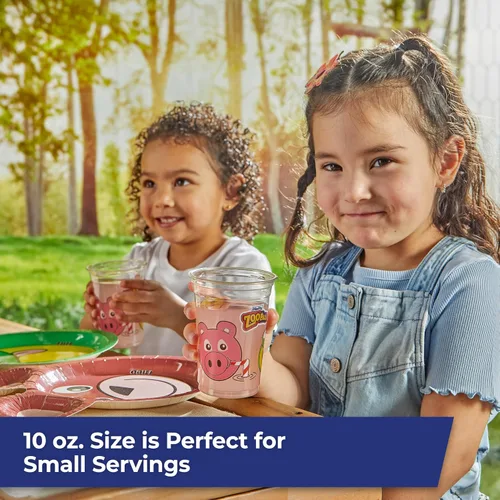 Vista 4 de Hefty Zoo Pals - Vasos de plástico con estampado de animales para fiestas de cumpleaños o uso diario, ideales para manos pequeñas, 25 unidades, 10