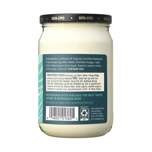 Vista 4 de Sir Kensington's Mayonesa Clásica Sin Gluten, Proyecto No-OGM Verificado, Huevos de Gallinas Criadas Humanamente Certificadas de Corral, Estable