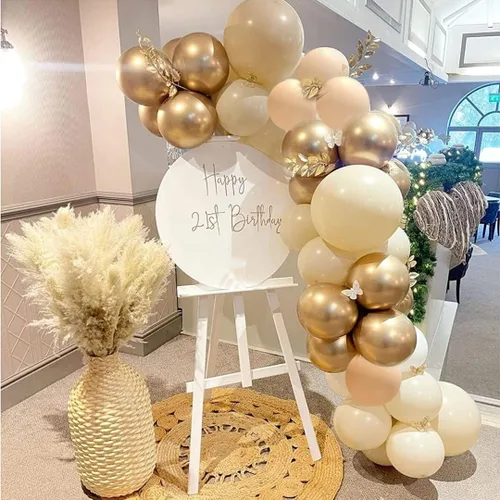 Vista 2 de Globos Beige Neutro Dorado Rosado 50 unidades de 12 pulgadas, globos de látex dorado champagne rosado, globos de helio blanco arena, nude, apricot