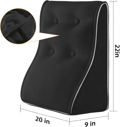 Vista 2 de Almohada de cuña de cama para cabecero, juego de cuña triangular para sentarse en la cama, reflujo ácido, poscirugía y ronquidos (terciopelo negro)