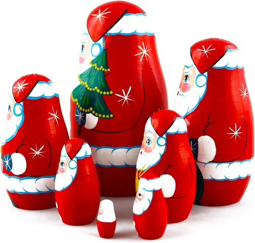 Vista 4 de Muñecos de anidación de madera de Papá Noel de Navidad, 7 piezas, decoración de Navidad de Papá Noel, ideas de regalos de muñecas - Matryoshka