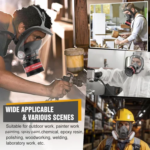 Vista 6 de Máscara respiradora de cara completa, máscaras de gas de supervivencia nuclear y química para pintura, soldadura, trabajo industrial