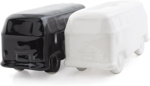 Vista 2 de BRISA VW Collection - Salero y pimentero Volkswagen de cerámica con diseño de autobús T1 juego de 2 piezas (autobús clásico/blanco y negro)