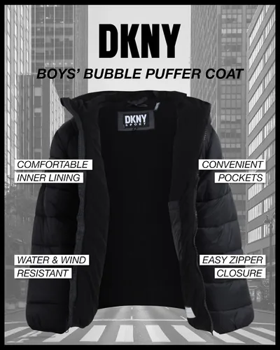 Vista 2 de DKNY Chaqueta para niño Abrigo acolchado ligero y plegable con gorro de invierno (8-20)