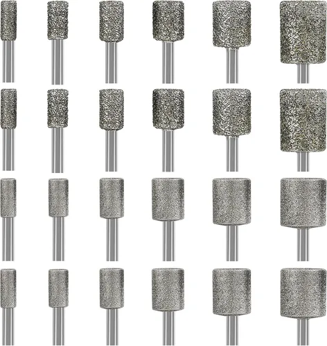 Vista 9 de Juego de tallado de piedra, HOMEIDOL 10 piezas de brocas de diamante recubiertas de 8 mm con cabeza cilíndrica montada en puntos, juego de rebabas