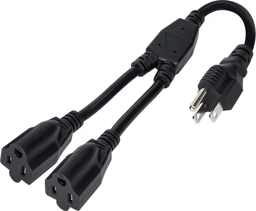 Vista 9 de Elecan Cable de extensión de alimentación divisor en Y de 3 clavijas de 1 FT, enchufe plano en ángulo de 45 grados, salida de 1 a 2 vías, ahorro
