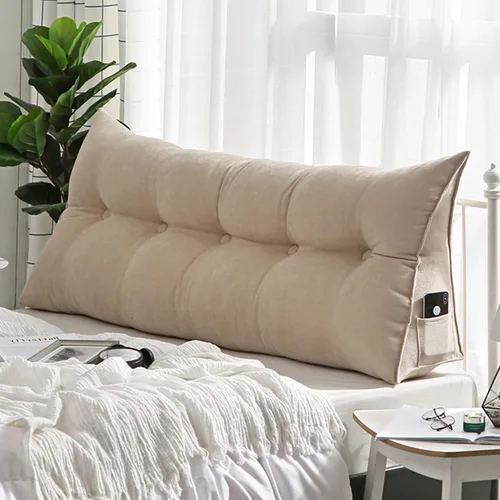 Vista 2 de Cojín triangular extra de lectura, cojín de cabecera con cuña y respaldo de cama, cojín de respaldo de cama para cama doble, funda extraíble, beige