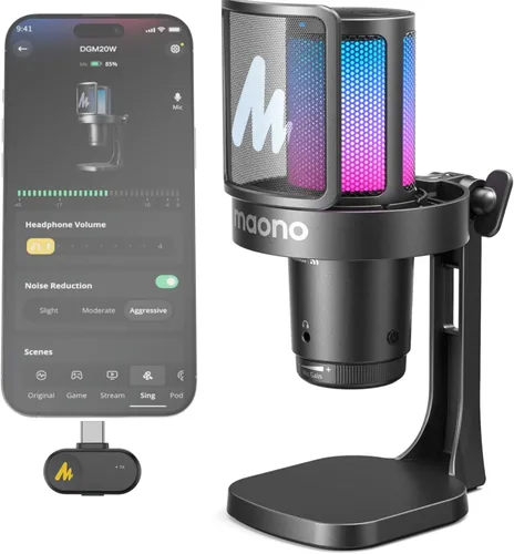 Vista 10 de MAONO Micrófono USB para juegos, Micrófono condensador con cancelación de ruido con silencio, ganancia, monitoreo, micrófono de brazo de boom